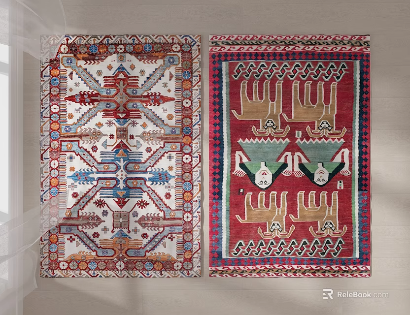 Colorful Square Carpets With Traditional Intricate Geometric And Symmetrical Patterns 3d model 