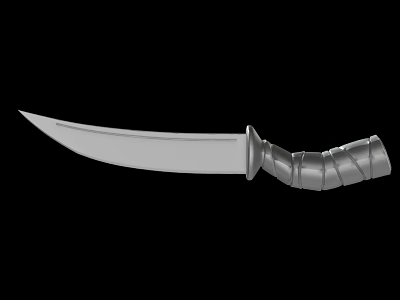 Silver Metal Knife With Curved Blade And Wrapped Handle On Black Background 3d model