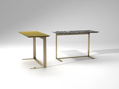 Modern Stylish Side Tables With Yellow And Marble Tops And Metal Frames 3d model