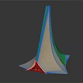 Cartoon Style Origami Tower Scene With Geometric Shape Light Brown Color And Colorful Reflections