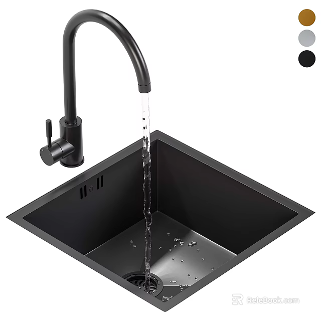 Sleek Black Square Wash Basin With Running Water And Modern Faucet Design 3d model 