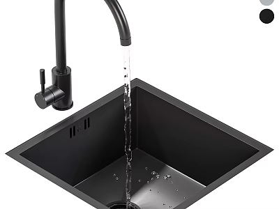 Sleek Black Square Wash Basin With Running Water And Modern Faucet Design 3d model