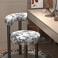 Modern Sofa Stool With Black And White Floral Pattern And Dressing Table Mirror Setup 3d model