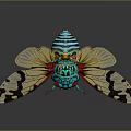 Colorful Cicada Featuring Vibrant Blue Green Red Colors and Transparent Wings with Black Patterns