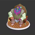 Wooden Chair Featuring Seated Cartoon Character In White Robe On Circular Base