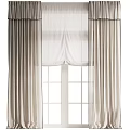 Light Linen Curtains With Sheer Layer And Valance For Modern Home Windows 3d model