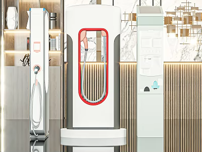 Public Charging Station For Electric Vehicles With Modern White Red Frame And Digital Display Interface 3d model