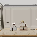 Modern Light Wood And White Decorative Cabinets With Drawers Table Lamp Vase And Yellow Flowers
