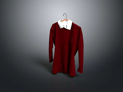 Red Long Sleeve Sweater With White Collar And Black Button Details On Hanger 3d model