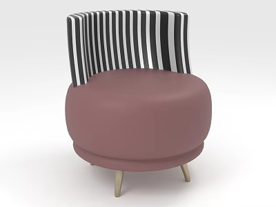 Stylish Modern Accent Chair With Pink Upholstered Seat And Black White Striped Backrest Gold Legs 3d model