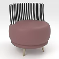 Stylish Modern Accent Chair With Pink Upholstered Seat And Black White Striped Backrest Gold Legs