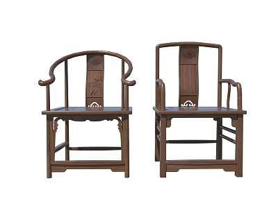 Traditional Chinese Wooden Leisure Chairs With Carved Backrest And Armrests Design 3d model