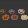 Various Colored Wooden And White Bowls And Plates For Daily Household Use