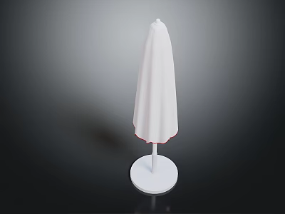 Elegant White Outdoor Umbrella With Red Trim And Round Base Stand 3d model