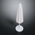 Elegant White Outdoor Umbrella With Red Trim And Round Base Stand