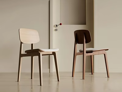 Modern Light And Dark Brown Wooden Dining Chairs With Simple Backrest For Minimalist Home Interior 3d model