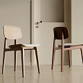 Modern Light And Dark Brown Wooden Dining Chairs With Simple Backrest For Minimalist Home Interior