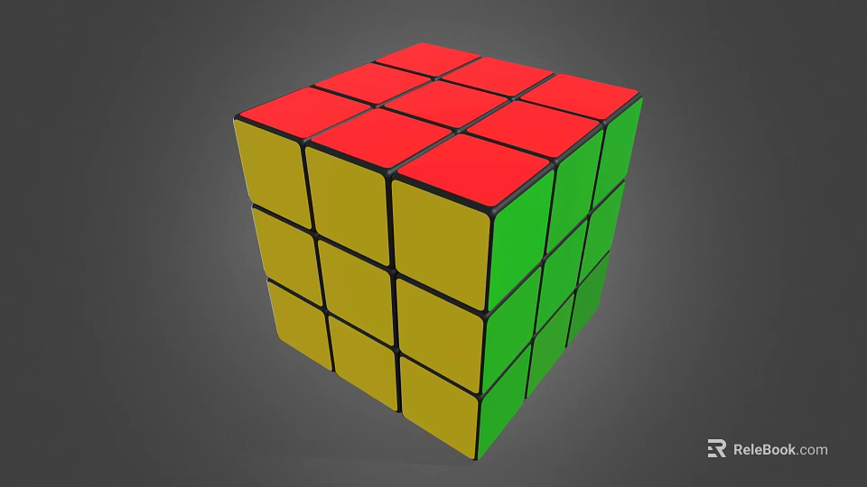 Rubik's Cube With Colorful Red Yellow Green Faces And Black Borders 3d model 