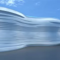 Modern White Wavy Curved Building Exterior Wall With Blue Sky And Ocean