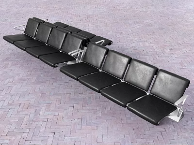 Black Public Seating With Multiple Seats And Metal Frame On Brick Pavement 3d model