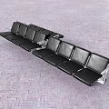 Black Public Seating With Multiple Seats And Metal Frame On Brick Pavement 3d model