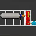 Industrial Roller Equipment With Silver Roller Red Gear Green Components And White Metal Frame