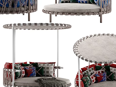 Unique Shaped Sofa Interior Design With Woven Structure Metal Frame And Colorful Cushions 3d model