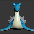 Blue Cartoon Creature With White Belly And Purple Spiked Back Long Neck Toy Figure Design