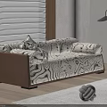 Two Seater Sofa with Black and White Wavy Pattern Brown Wooden Frame and Floor Lamp