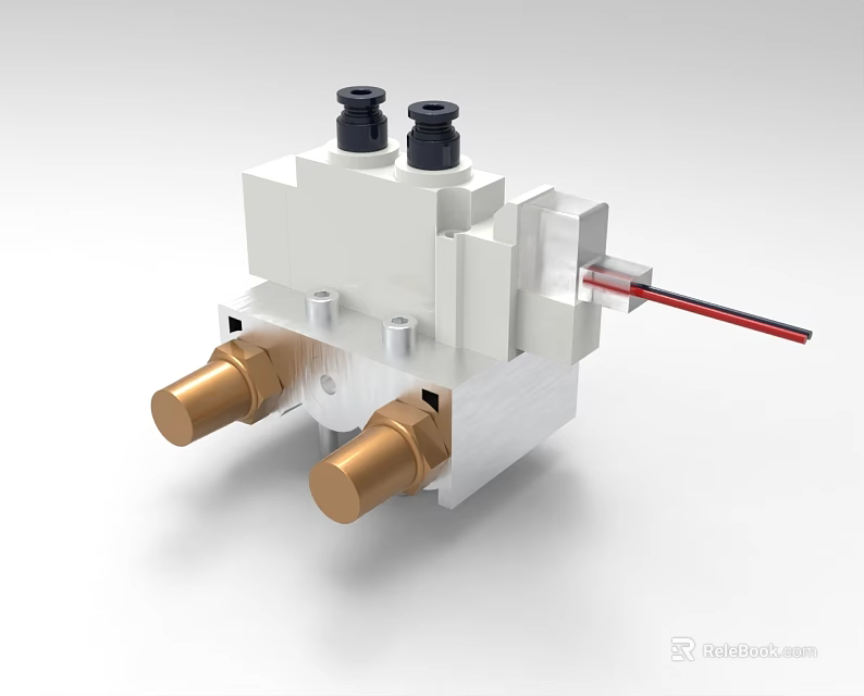 Industrial Equipment With White Body Black Top Ports Brass Connectors And Red Slender Wire 3d model 