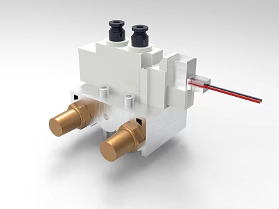 Industrial Equipment With White Body Black Top Ports Brass Connectors And Red Slender Wire 3d model