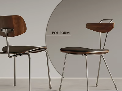 Modern Stylish Dining Chairs With Wooden Backrest Metal Legs And POLIFORM Design 3d model
