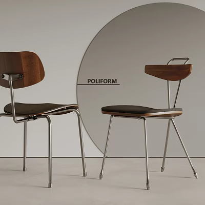 Modern Stylish Dining Chairs With Wooden Backrest Metal Legs And POLIFORM Design 3d model