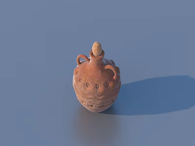 Traditional Handcrafted Ceramic Vessel with Two Handles Lid and Decorative Patterns on Blue Background 3d model