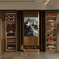 Luxury Modern Wine Cabinet Design With Fireplace Decorative Painting And Green Plant