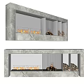 Modern Marble Fireplace Interior Design With Burning Fire Wood Logs And Shelves