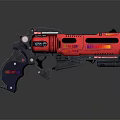 Futuristic Red Pistol Weapon With Black Grip And Modern Tech Design Features