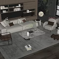 Modern Living Room Beige Sofa and Coffee Table Set With Marble Top And Armchair Rug
