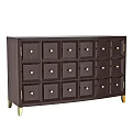 Modern Dark Brown Decorative Cabinet With Grid Pattern Drawers Circular Knobs And Golden Legs 3d model