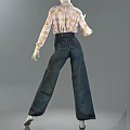 Pink Floral Print Blouse With Blue Wide Leg Jeans Fashion Outfit Design