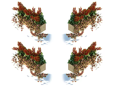 Bonsai Potted Plants With Vibrant Red Green Foliage In Decorative Planters For Home Decoration 3d model