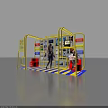Art Photography Exhibition Booth With Yellow Frame Blue Yellow Striped Mat Displayed Photos And People