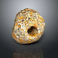 Natural Stone Wood Artifact With Hollow Hole And Brown Yellow Surface Texture