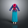 Man Wearing Traditional Blue Jacket Red Belt and Cyan Skirt Costume