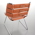 Two Modern Orange Striped Leather Chairs With Sleek Metal Frame Design 3d model