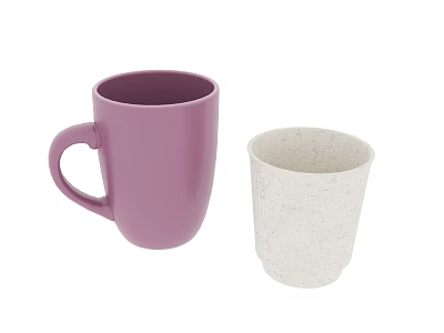 Purple Handle Mug And White Speckled Cup For Daily Use And Home 3d model