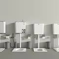 Modern Bathroom Toilets With White Cisterns Toilet Paper Holders And Trash Cans