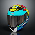 Blue Yellow Red Graphic Design Motorcycle Helmet With Visor And Strap