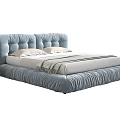 Modern Light Blue Upholstered Double Bed With Pleated Headboard And Soft Bedding 3d model
