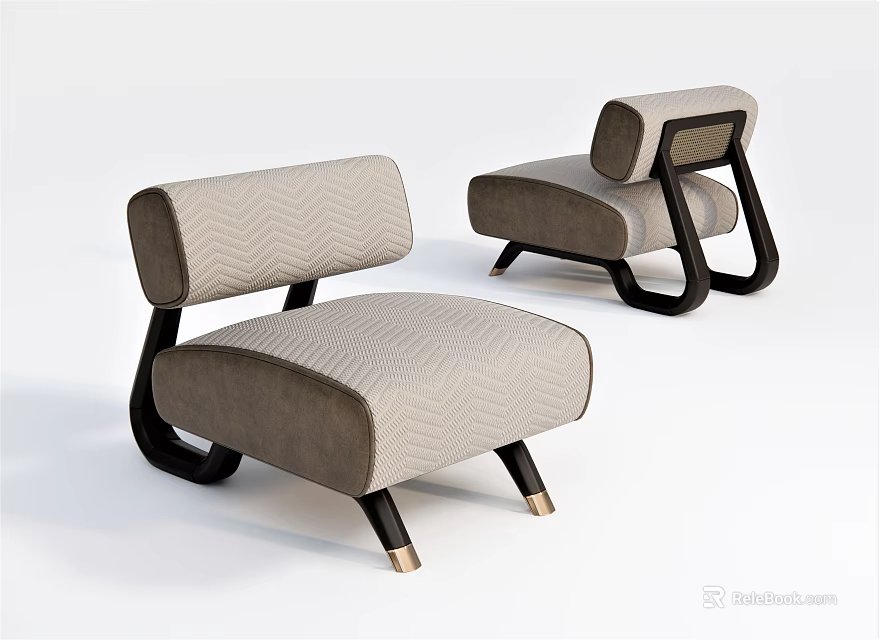 Modern Single Sofa With Upholstered Fabric Black Frame And Gold Legs 3d model